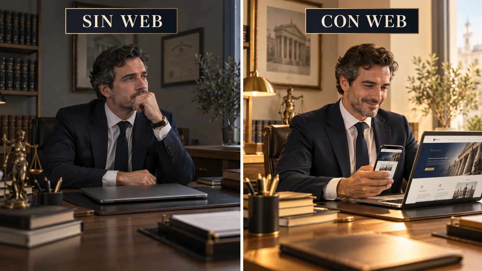 Comparativa entre un abogado sin página web y otro con una web profesional